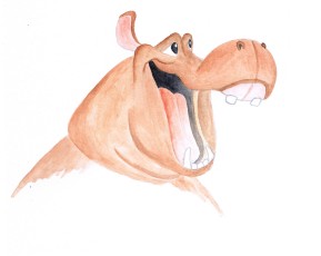 watercolor painting of a hippo